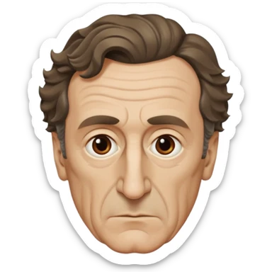 Maurice Merleau-Ponty as an emoji, serious expression, distinctive wavy hair, big nose, long face, big forehead, minimalist, philosophical, iOS emoji style sticker