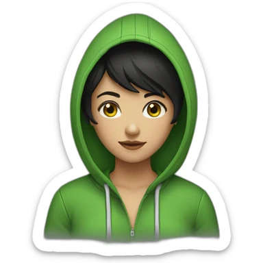 Girl-with-black-short-black-hair-and-green-hoodie sticker