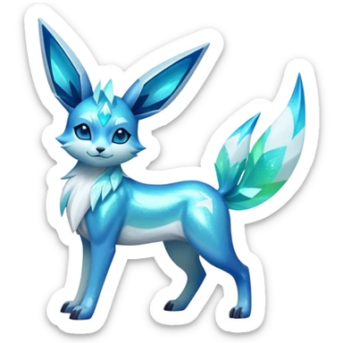 Shiny Exotic Tropical Colorful Neon-colored Glittery Ethereal Sparkly Glaceon-Amaura-Aurorus-Fakémon-hybrid-creature (full body)  sticker