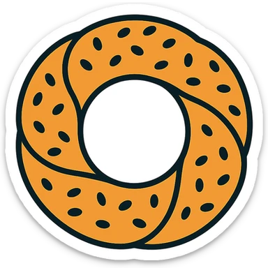 color outline icon style simit bread, round, crisp, visible sesame seeds, clear and friendly look sticker