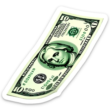 3D realistic US 100 dollar bill sticker, slight perspective, centered, clean cutout, transparent background, no text, no watermark sticker