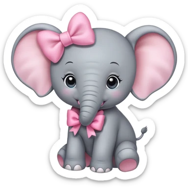 elephant baby pink bow sticker