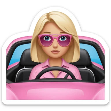 Pink porsche taycan with blonde girl with blue eyes in it sticker