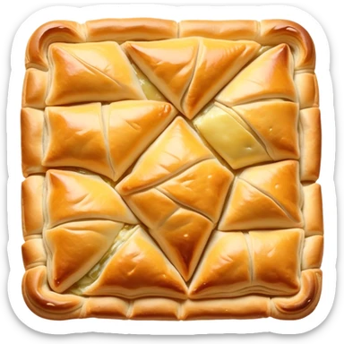 cinematic-realistic-burek-sa-sirom-dish-emoji,-showcasing-a-flaky-pastry-filled-with-cheese-rendered-with-crisp-textures-and-appetizing,-warm-lighting. sticker