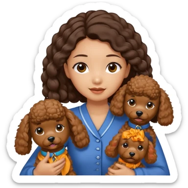 Asia tie up hair girl with brown poodles say goodbye sticker