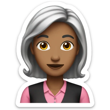 Female teacher wearing black skirt and a pink blouse and ombere hair sticker