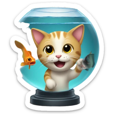 Cat trying to catch a fish from its aquarium  sticker