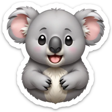 cinematic-cute-yawning-koala-portrait-emoji,-head-tilted-slightly-with-a-dramatic,-wide-open-yawn,-showcasing-a-soft,-downy-grey-fur-with-drooping-ears-and-round-eyes-barely-open-in-drowsy-contentment,-simplified-yet-irresistibly-adorable, realistic fluffy sticker