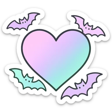 pastel goth heart with pastel bats ,remove background sticker