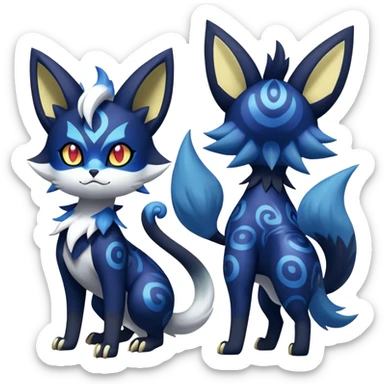 Shiny Evil mExotic Badass Colorful Ethereal Royal Mysterious Gothic Meowstic-Zorua-Litten-Noibat-Pokémon-Fakémon-hybrid-creature (full body) with random pattern-markings sticker