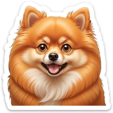 Cinematic Comical Orange Pomeranian Portrait Emoji, Head tilted dramatically with an exaggeratedly shocked or amused expression, featuring a glossy, fluffy orange Fur with a striking sheen, wide, expressive brown eyes filled with playful disbelief, Simplified yet hilariously expressive features, highly detailed, glowing with a slightly sassy glow, high shine, dramatic yet playful, stylized with an air of cheeky mischief, bright and endearing, soft glowing outline, capturing the essence of a spirited and over-the-top companion, so meme-worthy it feels like it could side-eye its way into internet fame instantly! sticker