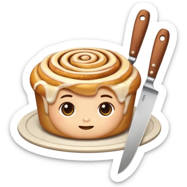 cinnamon roll holding knife sticker