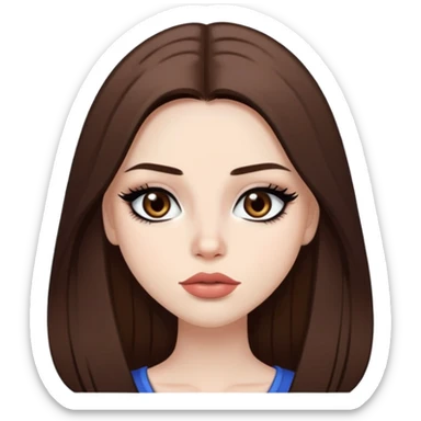 pretty baddie, brown straight hair, cute lips, pale skin, long hair, dark brown eyes, bold black eyeliner sticker