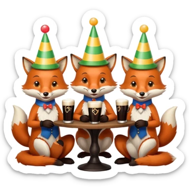 Three foxes sitting at a round table drinking Guinness sticker