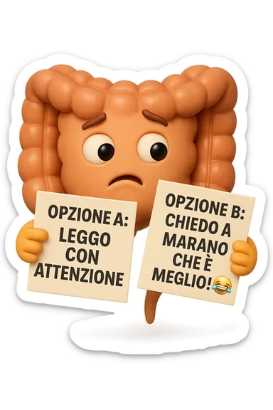 SU QUESTO STILE FAI UN EMOJI STILE IPHONE 3D DI UN INTESTINO CHE HA nella mano destra "OPZIONE A: LEGGO CON ATTENZIONE" E NELLA MANO SINISTRA" OPZIONE B: CHIEDO A MARANO CHE è MEGLIO! (METTICI UNO SMILE CON RISATE QUI)", FAGLI UN ESPRESSIONE CONFUSA MENTRE GUARDA L'OPZIONE A E FALLO MOLTO REALISTICO IN 3D sticker