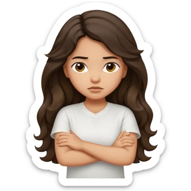 Hispanic light tan girl with long dark wavy hair with arms folded and slightly pouting sticker