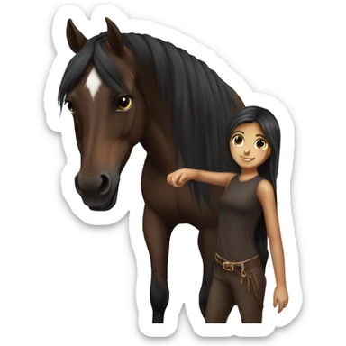 Dark brown arabian horse with girl sticker