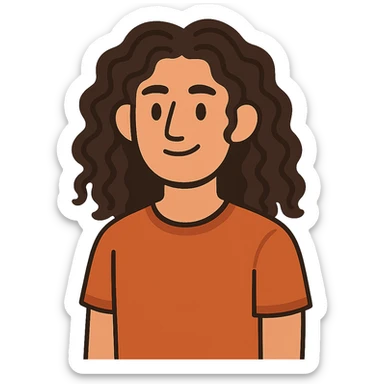 flat toon style guy with long and curly hair sticker