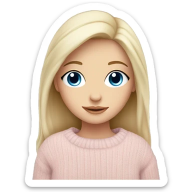 Pretty blue eyed white girl with light pink sweater reading cozy sticker