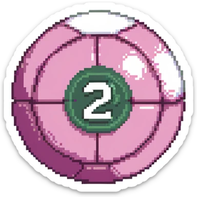 pink billiard ball with the number 23 inside a white circle sticker