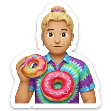 Large man w Blond manbun making bagels with tie die shirt sticker