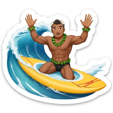 Dark muscular 50 year old man lei riding a big wave sticker