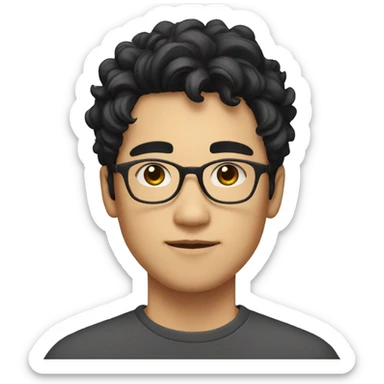 make a young man with glasses kinda nerd and had short and kinda curly black hair asian face sticker