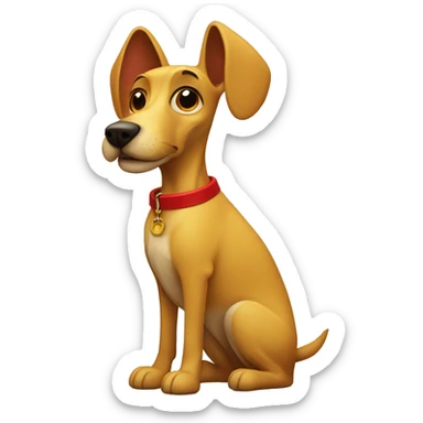 mustard colored dog with very very long ears and red collar sticker
