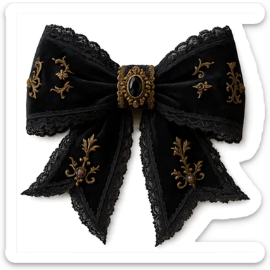 Add lace and velvet details to the gothic bow and accessories in a photorealistic style. Keep the background transparent if possible. sticker