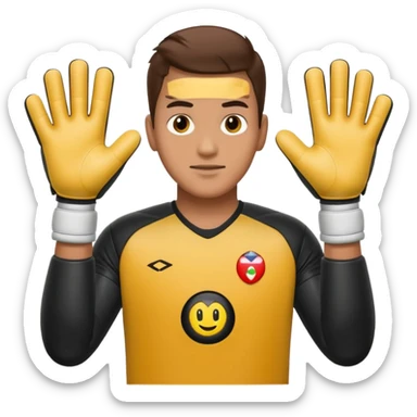 Football goalkeeper gloves with man goalkeeper and small emoji sticker