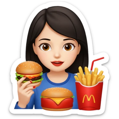 Dark haired girl eating lots of unhealthy food  sticker
