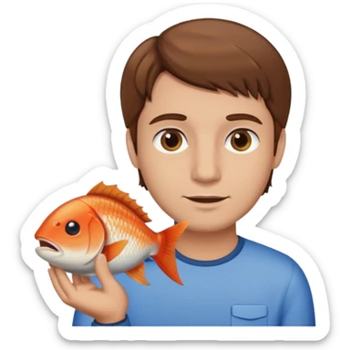 Brown hair guy holding fish sticker