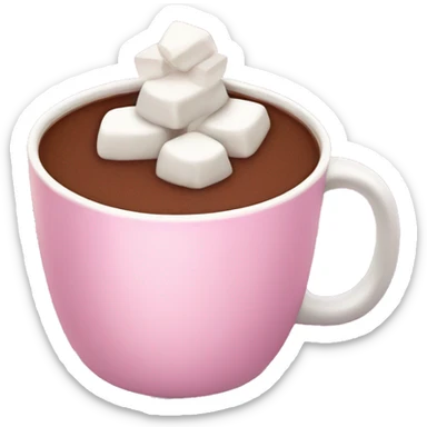 Hot chocolate with marshmallows on top in pink cup  sticker