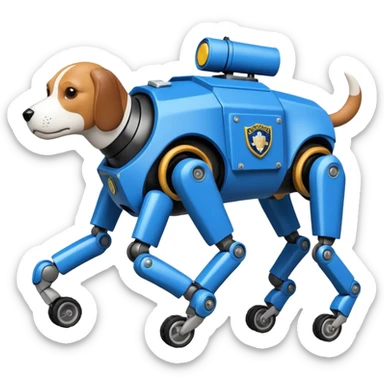 Very fast  jumping riot Boston Dynamics police robotic beagle Sherlock Holmes robodog with large off-road wheels for feet  sticker