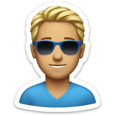 a guy with a blue shirt and a sunglass sticker