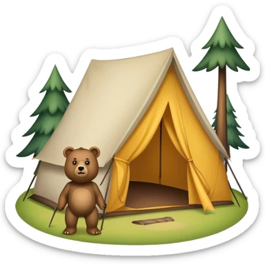 a bear approaching a tent sticker