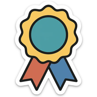 vector icon of a guarantee seal with gold and colorful elements, elegant and minimalist flat design, isolated on white background, award badge style, 2D flat vector, trending icon look, soft shadows, no text, perfect for commercial use, icon style, variation 3 sticker