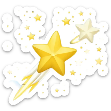Generate a high-quality image of a shooting star streaking across the night sky, bright glowing yellow and white tail, realistic shading and lighting, no facial features, no brand markings, simple dark background, high-resolution.
 sticker