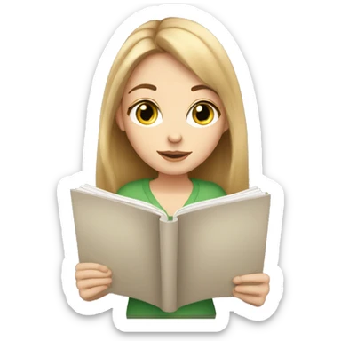 Pretty green eyed white girl with light brown hair reading cozy sticker