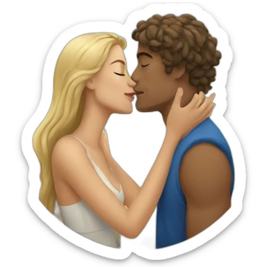 at the beach young metis man and white woman kiss love sticker