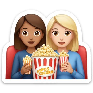 Two women watching movie with popcorn  sticker