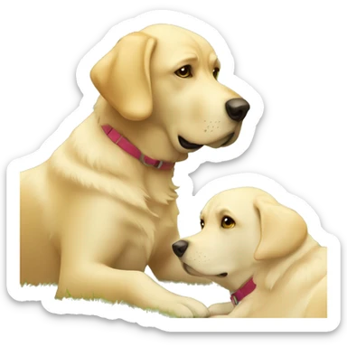 A cartoon labrador dog with bubble thinking about going on a hike in the park with a blonde girl sticker