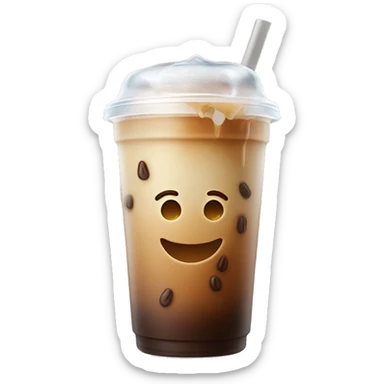 iced coffee with milk realistic looking. in a plastic cup. sticker