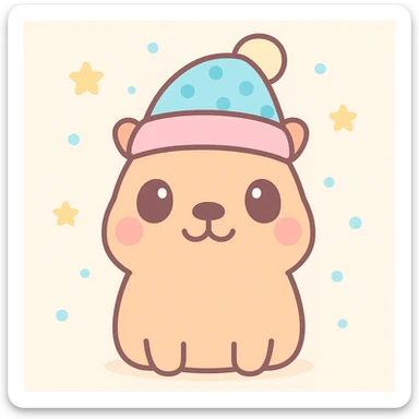 capybara with a Christmas hat, colorful and cute illustration style sticker