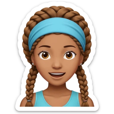 big lose braids starting from the top of the head woman face wiith big visible braids and mono color headband on head excited face sticker