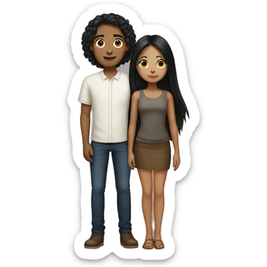 tan girl with long black hair with short brown haired white boy sticker