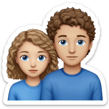 20 year old boy with slightly curly dark blonde hair and blue eyes with 20 year old girl with brown hair and blue eyes sticker