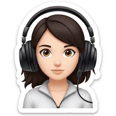 girl with dark brown hair and a black gaming headset. feet near her fac sticker
