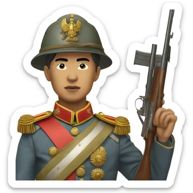 Filipino Enlisted man Republican Soldier year era ww1 holding a rifle, with a Pickelhaube Überzug helment exposing the gold Spike on the top, with a Russian empire uniform. sticker