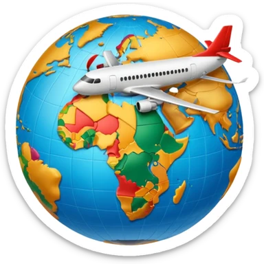 Globe Showing Europe-Africa with plane flying around it sticker